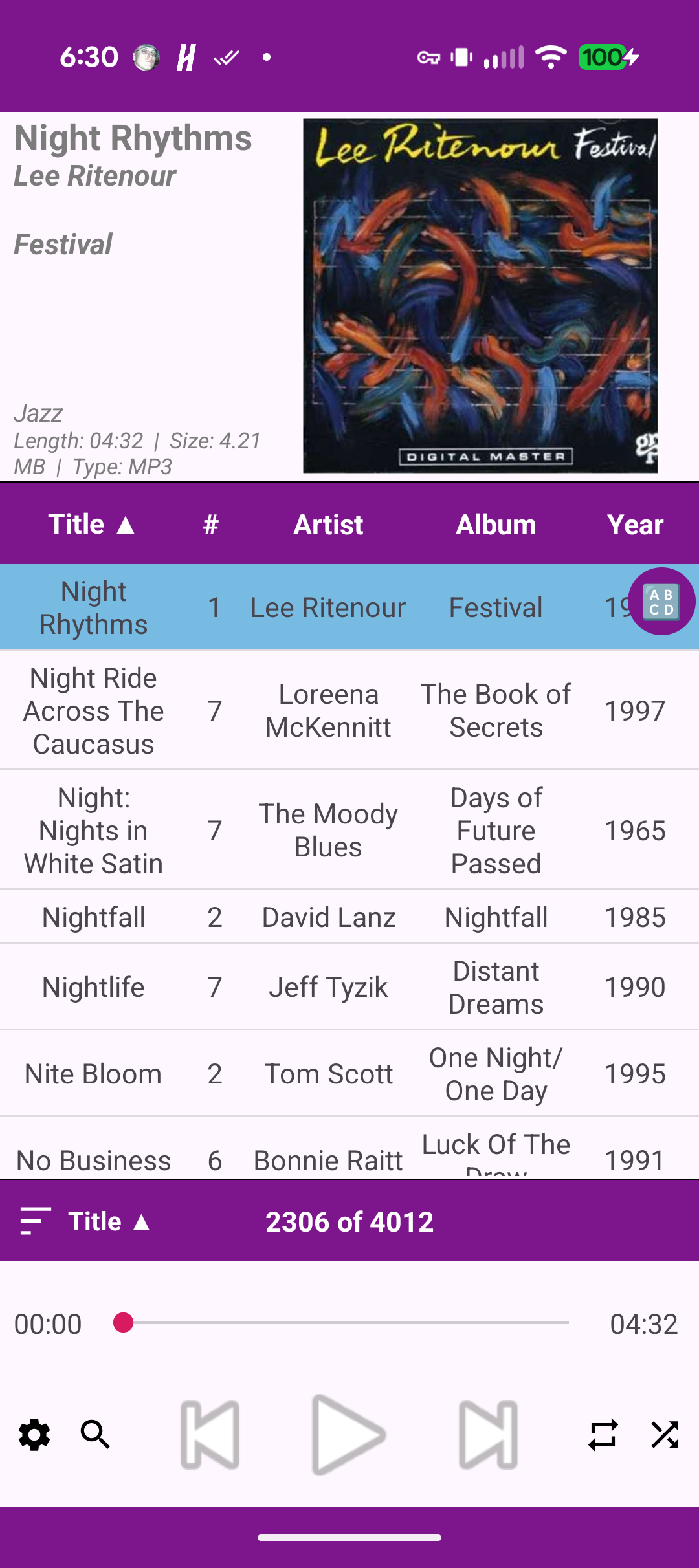 Main library screen sorted by year