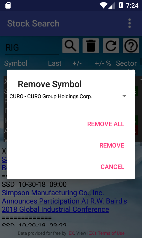 Stock Search remove symbol